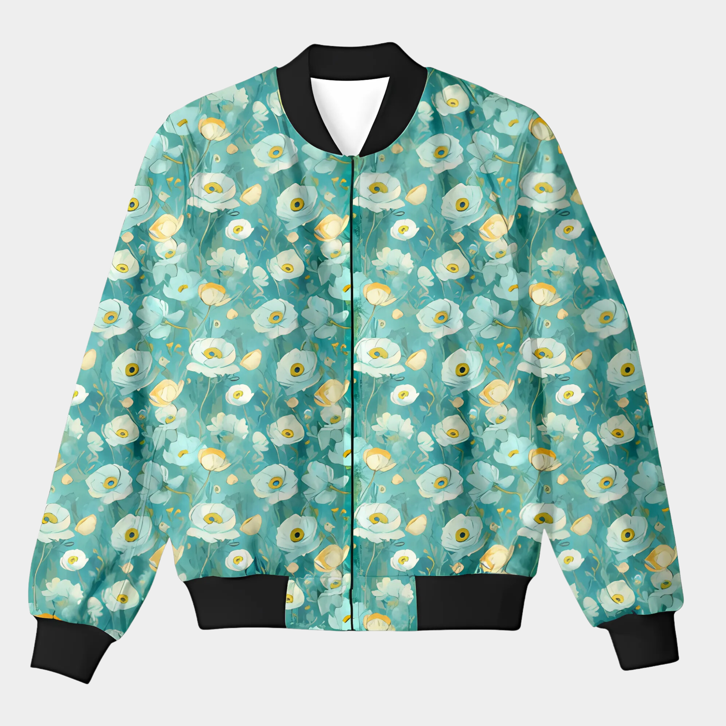 Teal Floral Bomber Jacket