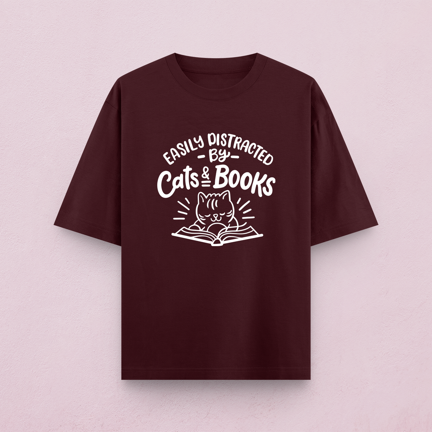 Easily Distracted By Cats And Books Oversized T-Shirt